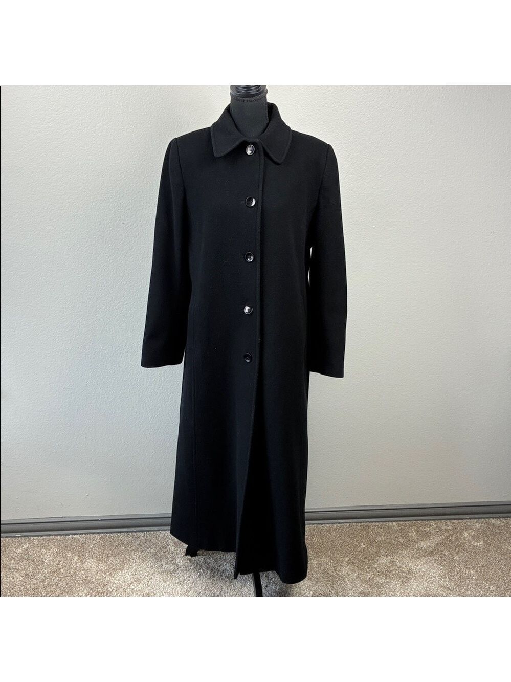 Preston & York Wool Maxi Coat Black 4 Button Collar Pockets Overcoat Classic 12 - Picture 3 of 9